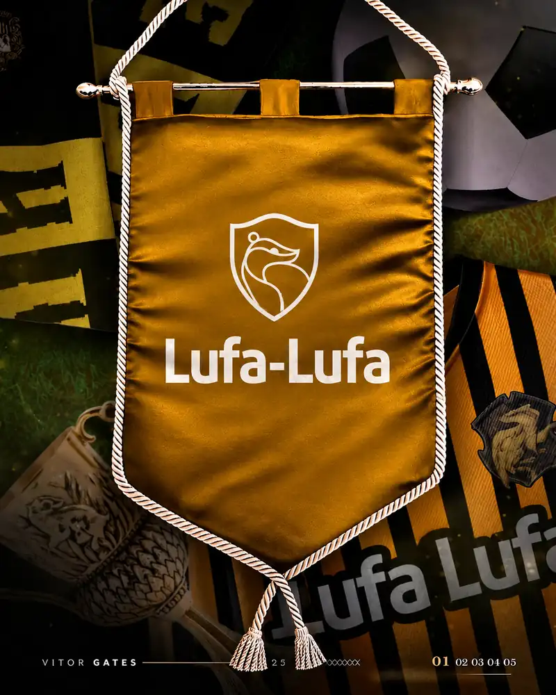 Flâmula da Lufa-Lufa em cetim dourado com brasão do texugo