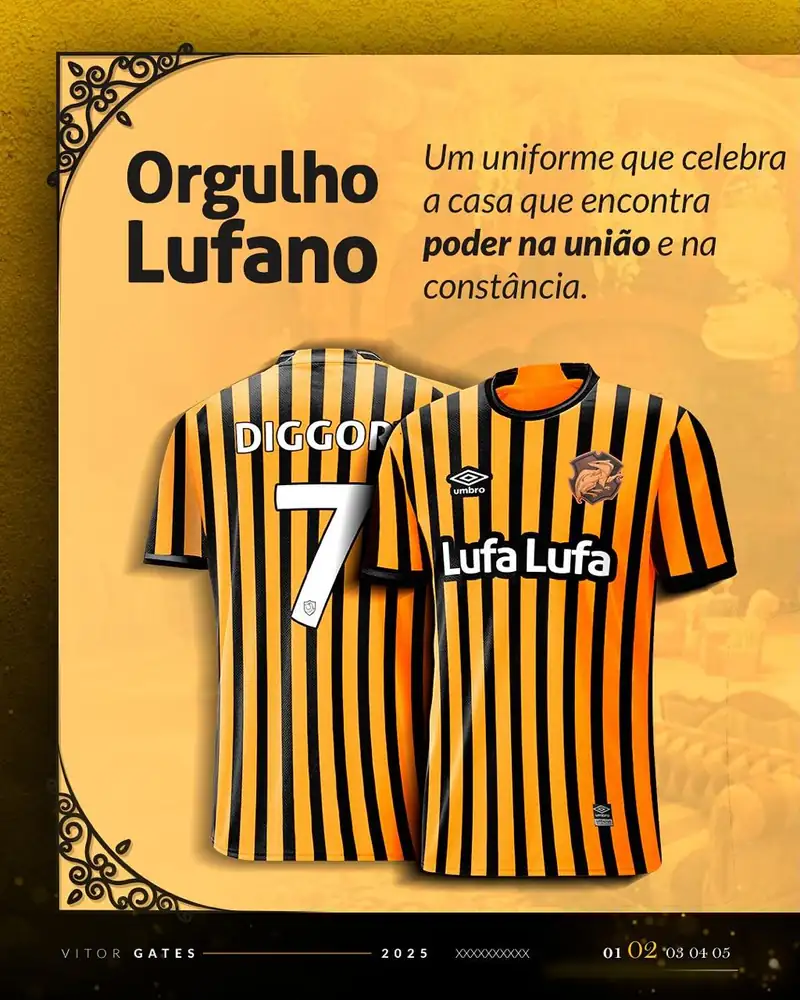 Uniforme conceitual da Lufa-Lufa em amarelo e preto, frente e costas